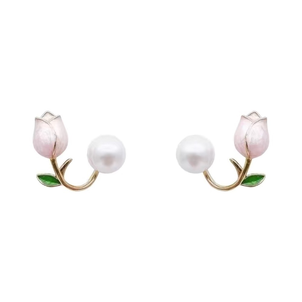 Pink Tulip & Pearl Earrings - Picture 2 of 4